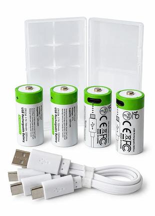 Аккумуляторы батарейки smartoools cr123a 3.7v 700mah type-c, 4 шт бокс + кабель