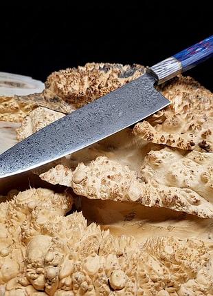 Кухонный нож gyuto из 67-слойной дамасской стали со стабилизированной деревянной рукоятью