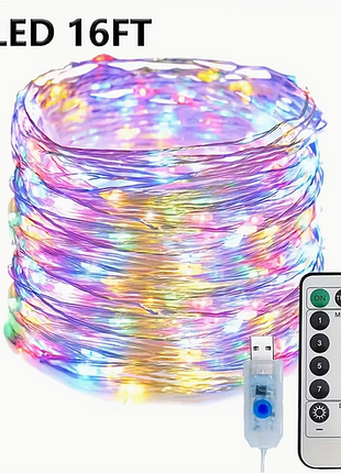 Розумна новорічна гірлянда нитка кольорова rgb 5 метрів від usb з пультом ду