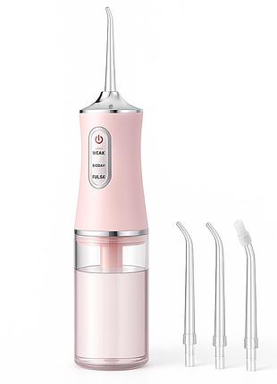 Ирригатор для чистки зубов и полости рта oral irrigator с аккумулятором и сменными насадками pink ih-23