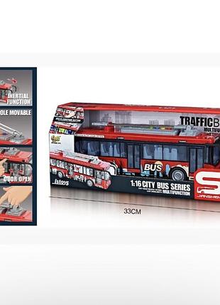 Автобус js121 инерция, тролейбус 28см, 1:16, открываются двери, звук, свет, резиновые колеса,