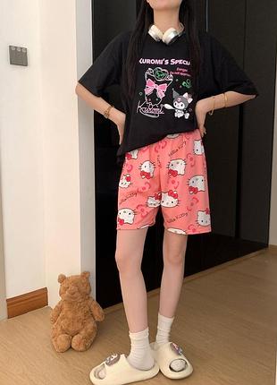Шорты hello kitty, тонкие, летние, коралловые, размер m (10576)
