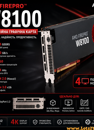 Відеокарта firepro w8100 8gb gddr5 512bit як r9 290 displayport для ігор cad автокада 3d max монтажу рендерингу 4 моніторів