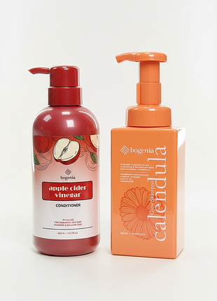 Набір bogenia: пінний шампунь calendula glow + кондиціонер apple cider vinegar