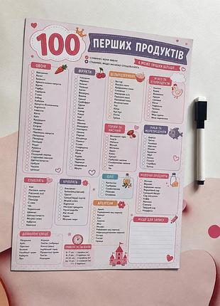 Магнитный планер прикорма «100 первых продуктов» а4 + маркер