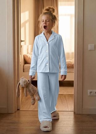Велюрова піжама зі штанами для дівчинки, домашній дитячий костюм для дому, блакитний 146-152