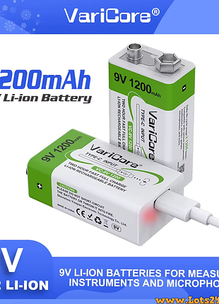 Аккумулятор 9v 1200mah литий ионный с usb type-c батарея батарейка крона 9в с зарядкой li-ion 1200mah