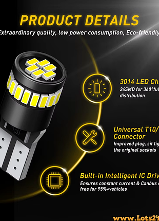 Автолампы w5w t10 led 6000k габариты светодиодные автомобильные лед лампы для авто салона габаритов с обманкой canbus