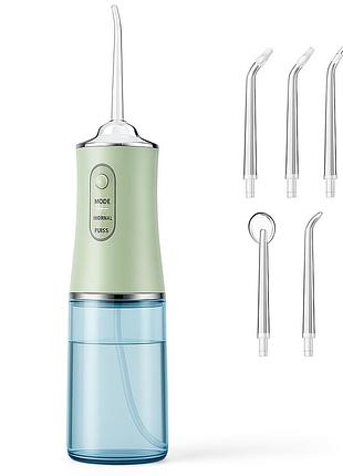 Ирригатор для чистки зубов и полости рта oral irrigator с аккумулятором и сменными насадками green cl-59