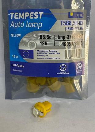 Лампа led панель приборов подсветки кнопок t5b8 5d 02 1smd w1 2w b8 5d желтая 12v tempest 4905973816