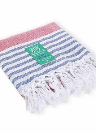 Рушник пештемаль lovely svi бавовняний, пляжний, хамам, spa - xхl 100x180 см red/blue stripes