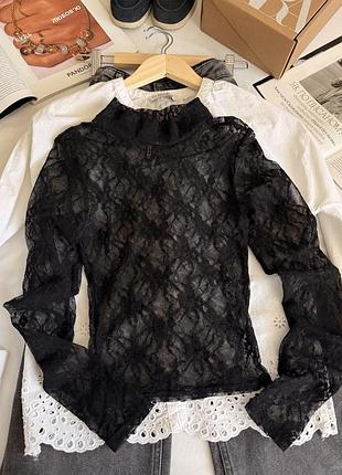 Кружевная кофточка сеточка h&m h&m черная размер xxs xxs xs xs s s