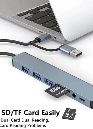 Usb-концентратор type-c, usb 3.0, 8-в-2, usb-удлинитель с считывателем карт sd/tf и 3,5-мм аудиоразъемом для macbook/пк/ноутбука/п 4
