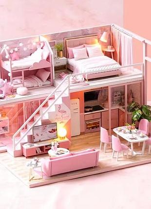 Інтер'єрний 3d-конструктор румбокс diy мініатюра "рожева вілла" з підсвіткою, музикою та клеєм