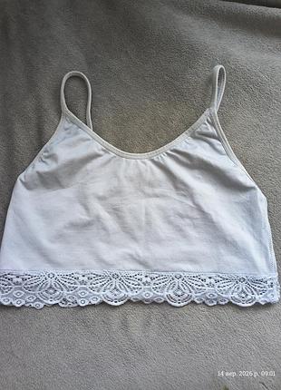 М'який блакитний топ-бралет (bralette) на тонких бретелях із мереживним оздобленням знизу р.хл