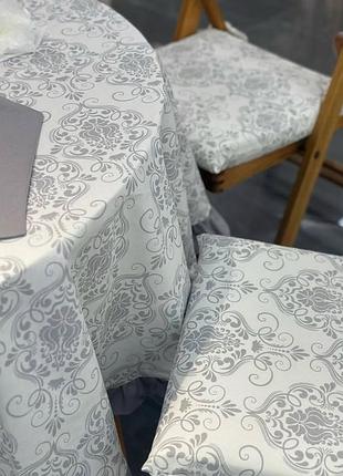 Скатертина кругла тефлонова водовідштовхувальна візерунка сірі 130