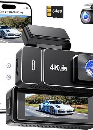Автомобильный видеорегистратор 4k+1080p b-t002 авторегистратор с передней и задней камерами+карта памяти 64 гб