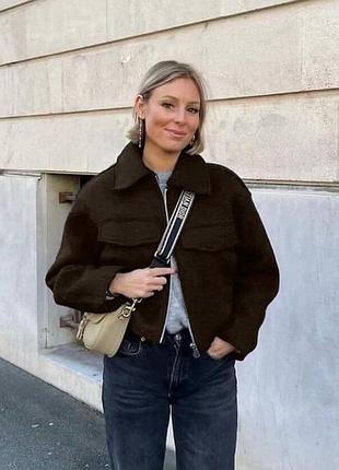 Женский бомбер из букле в стиле zara шоколад, 46/48