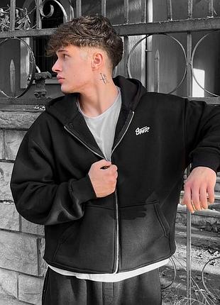 Худі pull&bear stwd на блискавці, чорна чоловіча кофта з капюшоном, зіпка чорна чоловіча s