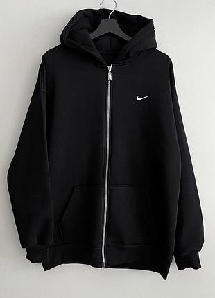 Черная зипка nike мужское, зип-худи найк оверсайз на молнии, кофта с капюшоном на флисе l