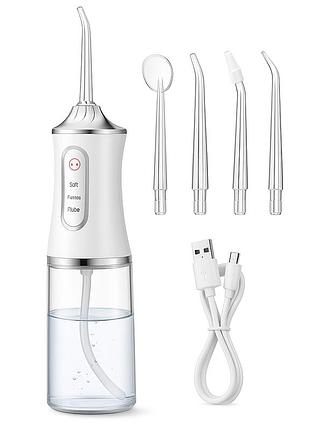 Ирригатор для чистки зубов и полости рта oral irrigator с аккумулятором и сменными насадками white kp-94