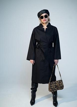 Плащ женский чорный хлопковый свободного кроя kaptsova mkks122-1
