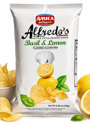 Чипси amica chips з базиліком і лимоном alfredo's kettle style potato chips basil&lemon, 130 г