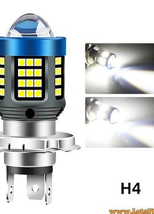 Автолампи мотолампи h4 led 6000k 12-80v автомобільні світлодіодні led лампочки для скутера мотоцикла габарити ближнє дхо drl
