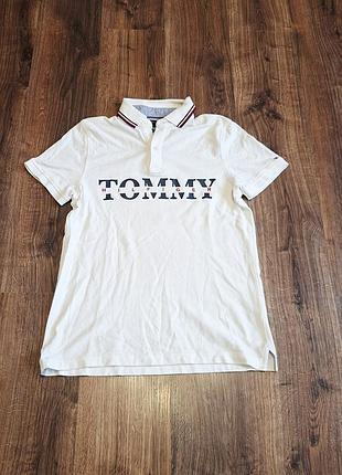 Мужская уникальная футболка поло tommy hilfiger с большим лого оригинал