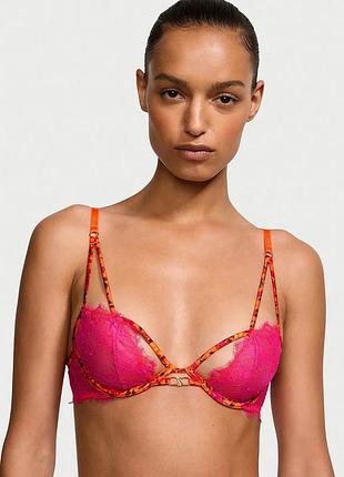 Мереживний бюстгальтер very sexy very sexy unlined tropical satin lace low-cut demi bra, рожево-помаранчевий victoria's secret оригінал з кісточками