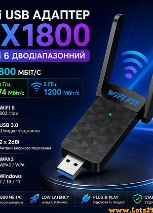 Двухдиапазонный wifi usb адаптер 1800 mbps 2.4ггц 5ггц usb 3.0 портативный внешний сетевая карта для пк dual band 6 ax1800