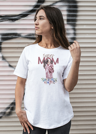 Футболка женская с принтом "super mom" белая