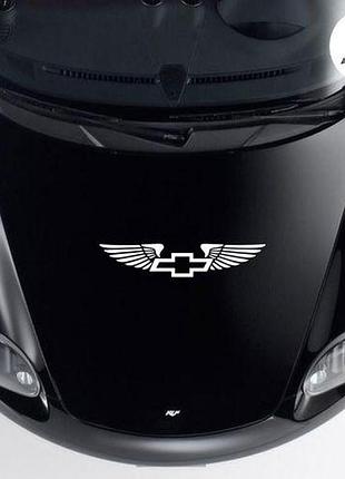 Наклейка на авто oracal логотип chevrolet с крыльями 40х12 см, белый