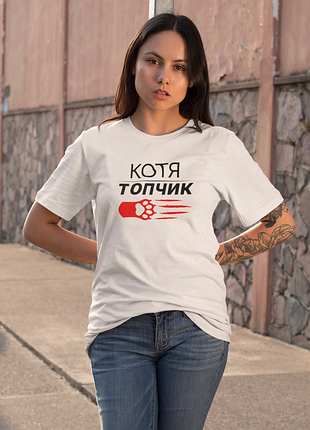 Футболка жіноча із принтом "котя топчик" біла
