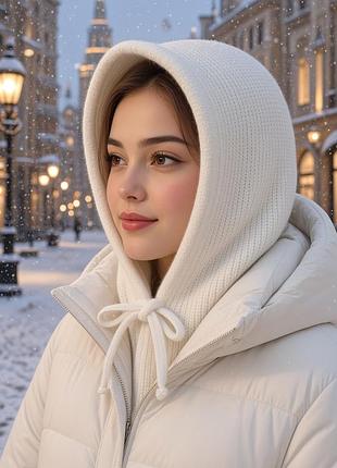 Шапка -капор на женщину, из кашемира, на осень и зиму.