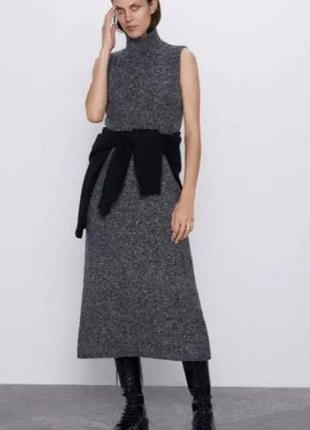 Сукня zara міді сірий меланж