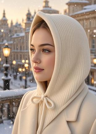 Шапка -капор на женщину, из кашемира, на осень и зиму.