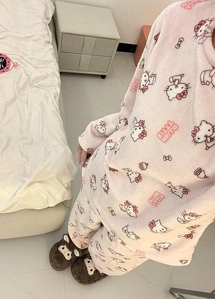 Подростковая теплая зимняя пижама для девочки hello kitty 152-160см розовая (10406)