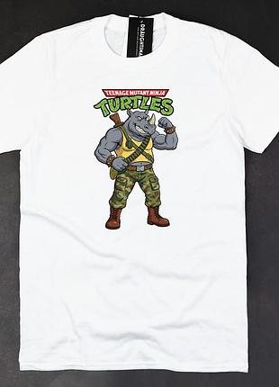 Унисекс футболка с принтом "rocksteady" черепашки-ниндзя белая draughtsman