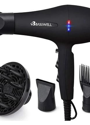 Фен для укладання волосся 2100w basuwell 1601 потужний фен із дифузором/насадкою-концентратором/ гребінцем