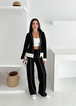 Накладной платеж ❤ 50% хлопок турецкий трикотажный вязаный костюм кардиган кофта зп на молнии под горло и штаны палаццо