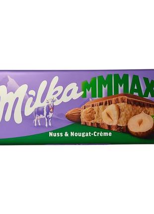 Шоколад milka молочний з горіхово-нуговою начинкою nuss & nougat-crème mmmax, 300 г