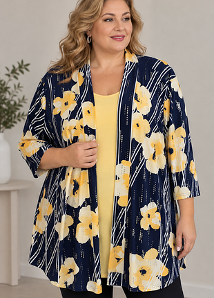 Блуза двойка plus size с цветочным принтом и декором
