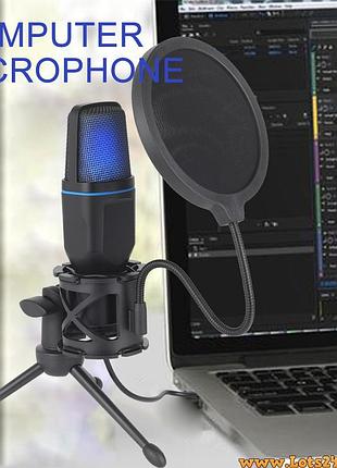 Usb мікрофон rgb підсвітка для стрімінгу запису подкастів професійний конденсаторний звук студія ноутбук пк геймінг discord zoom