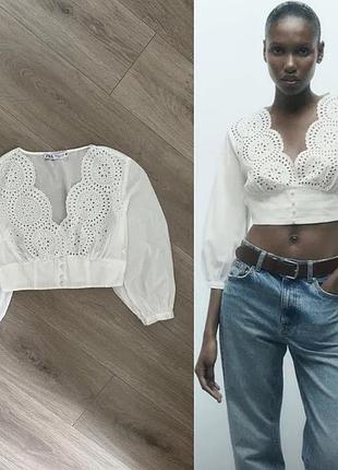Біла укорочена блуза zara, s 2