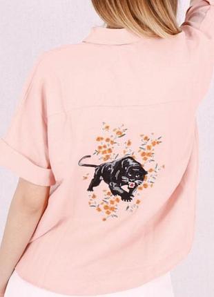 Льняная рубашка topshop с вышивкой пантеры и цветов, р. 40(l)