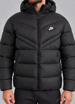 Зимовий чоловічий пуховик nike tech fleece чорний
