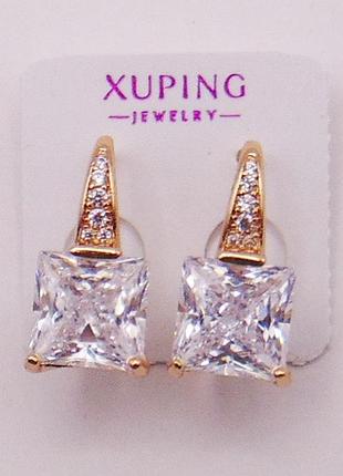 Сережки медзолото з фіанітами 18х9 xuping 21254