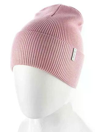 Жіноча шапка з відворотом віскоза та шерсть one size пудрова atrics 209