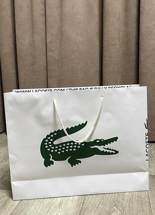 Великий брендовий пакет lacoste, білий, оригінал